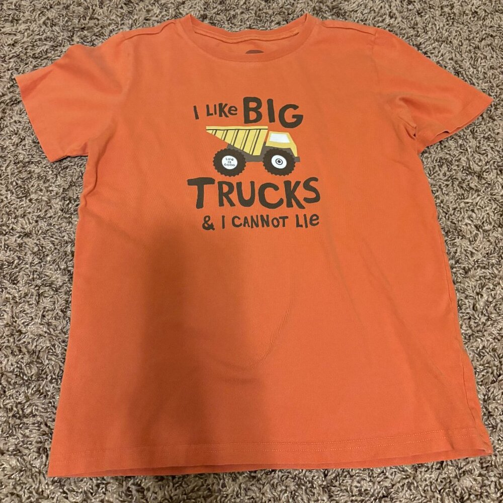 Life is Good I Like Big Trucks T Shirt Boys XL 12-14 Xtra Large Short Sleeve